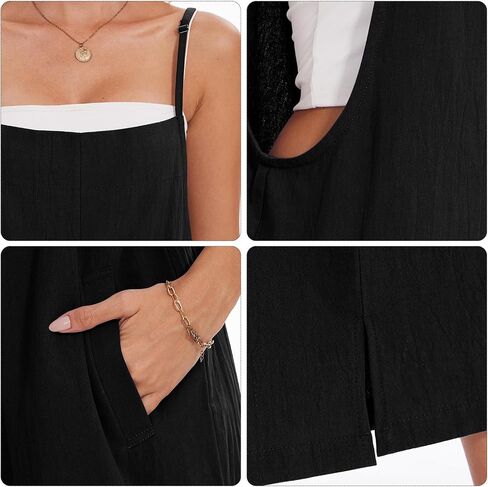 Women Casual Long Bib Pants Overalls Jumpsuits Loose Wide Leg Baggy Rompers Pants with Pockets in Kuwait