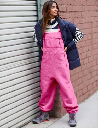 yoeasy Women's Warm Fleece Fuzzy Overalls Sleeveless Winter Loose Adjustable Strap Bib Jumpsuits With Pockets in Saudi Arabia