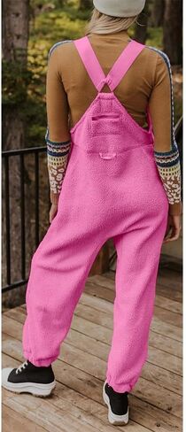yoeasy Women's Warm Fleece Fuzzy Overalls Sleeveless Winter Loose Adjustable Strap Bib Jumpsuits With Pockets in Saudi Arabia