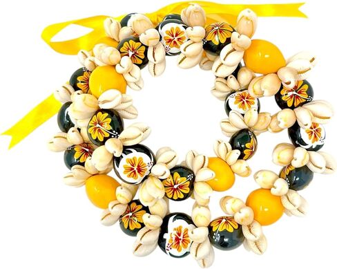 Utama Hawaiian Flower Necklace - Kukui Nut Lei with Cowrie Shell - Adjustable 32 inches Lei - Great for Color Themed Events, Graduation, Parties, and More! in Kuwait