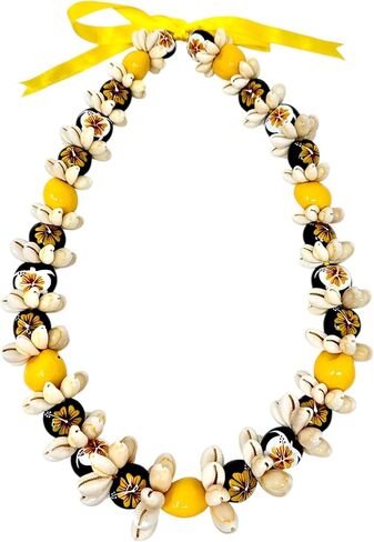 Utama Hawaiian Flower Necklace - Kukui Nut Lei with Cowrie Shell - Adjustable 32 inches Lei - Great for Color Themed Events, Graduation, Parties, and More! in Kuwait