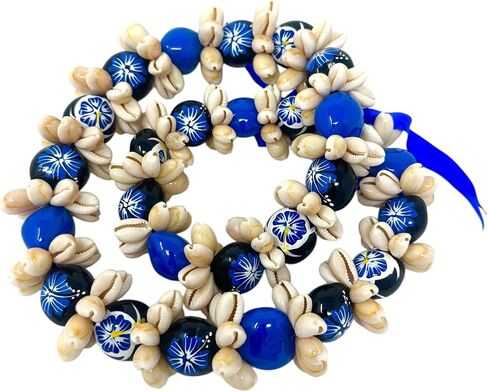 قلادة زهرة أوتاما هاواي - Kukui Nut Lei مع Cowrie Shell - قابلة للتعديل 32 بوصة Lei - رائعة للأحداث ذات الطابع الملون ، والتخرج ، والحفلات ، وأكثر من ذلك! in Kuwait