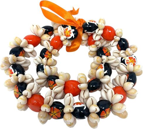 قلادة زهرة أوتاما هاواي - Kukui Nut Lei مع Cowrie Shell - قابلة للتعديل 32 بوصة Lei - رائعة للأحداث ذات الطابع الملون ، والتخرج ، والحفلات ، وأكثر من ذلك! in Kuwait