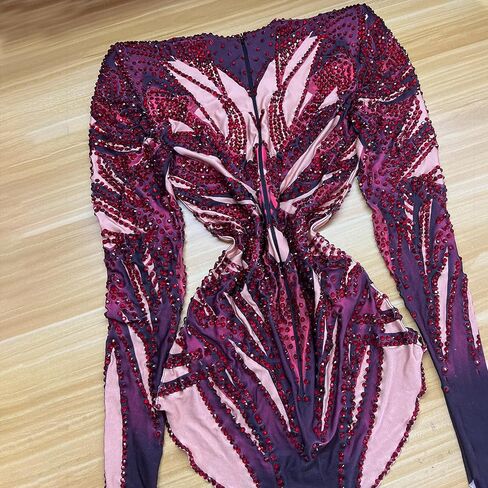 Tyian Rhinestone Fashion Hands Printed Long Sleeve Bodysuit Performance Singer Pole Dancing Club Birthday Show Stage Costume in Saudi Arabia