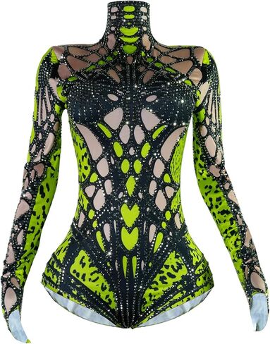 Tyian Rhinestone Fashion Hands Printed Bodysuit Performance Performan in Kuwait