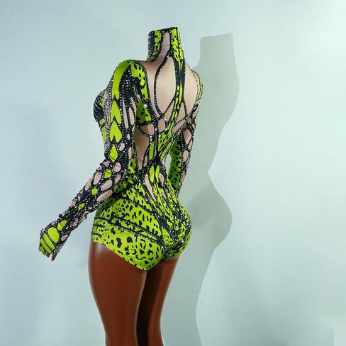 Tyian Rhinestone Fashion Hands Printed Bodysuit Performance Performan in Kuwait