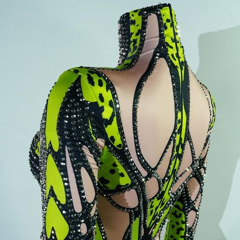 Tyian Rhinestone Fashion Hands Printed Bodysuit Performance Performan in Kuwait