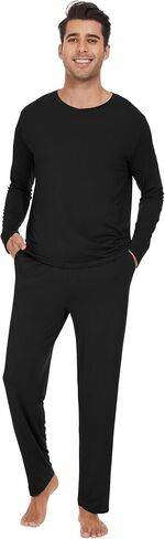 WiWi Men's Bamboo Viscose Pajama Sets Long Sleeve Top and Pants Sleepwear Comfy Lightweight Loungewear Set S-XXL in Saudi Arabia