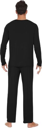 WiWi Men's Bamboo Viscose Pajama Sets Long Sleeve Top and Pants Sleepwear Comfy Lightweight Loungewear Set S-XXL in Saudi Arabia