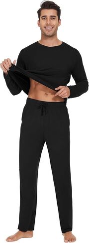 WiWi Men's Bamboo Viscose Pajama Sets Long Sleeve Top and Pants Sleepwear Comfy Lightweight Loungewear Set S-XXL in Saudi Arabia