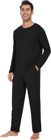 WiWi Men's Bamboo Viscose Pajama Sets Long Sleeve Top and Pants Sleepwear Comfy Lightweight Loungewear Set S-XXL in Saudi Arabia