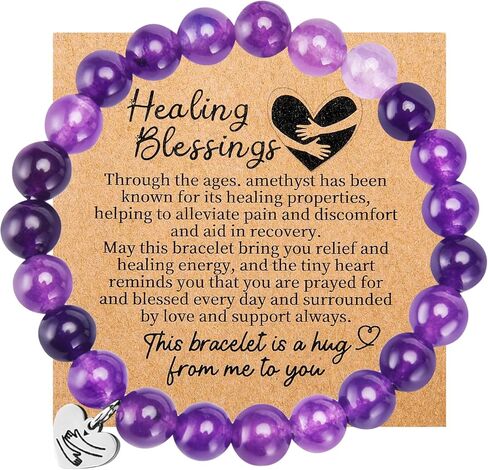 Breast Cancer Care Gifts for Women Get Well Soon Gifts Encouragement Healing Gifts Comfort Cancer Survivor Gifts Patients After Surgery Gifts Chemo Purple Crystal Bracelet Inspirational in Saudi Arabia
