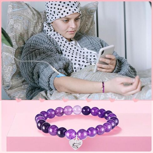 Breast Cancer Care Gifts for Women Get Well Soon Gifts Encouragement Healing Gifts Comfort Cancer Survivor Gifts Patients After Surgery Gifts Chemo Purple Crystal Bracelet Inspirational in Saudi Arabia