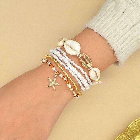 Long tiantian Shell Starfish Bracelet Charm Bracelet Summer Jewelry Stuff Puka Shell Bracelet Beach Bracelets Vacation Outfits for Women Seashell Bracelets Stuff in Saudi Arabia