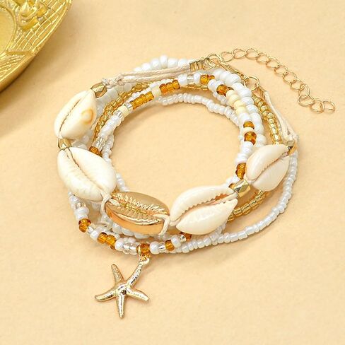 Long tiantian Shell Starfish Bracelet Charm Bracelet Summer Jewelry Stuff Puka Shell Bracelet Beach Bracelets Vacation Outfits for Women Seashell Bracelets Stuff in Saudi Arabia