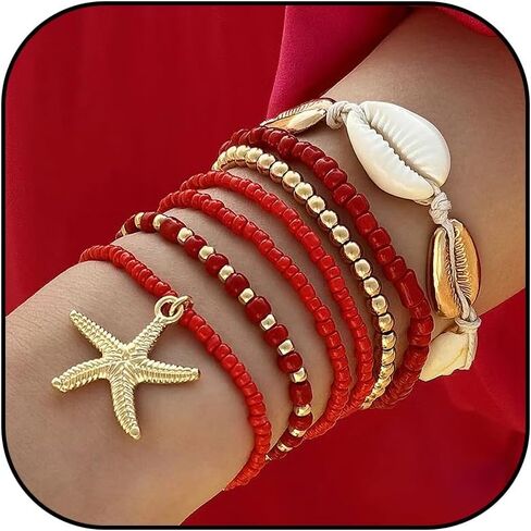 Long tiantian Shell Starfish Bracelet Charm Bracelet Summer Jewelry Stuff Puka Shell Bracelet Beach Bracelets Vacation Outfits for Women Seashell Bracelets Stuff in Saudi Arabia
