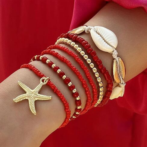 Long tiantian Shell Starfish Bracelet Charm Bracelet Summer Jewelry Stuff Puka Shell Bracelet Beach Bracelets Vacation Outfits for Women Seashell Bracelets Stuff in Saudi Arabia