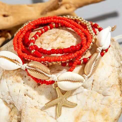 Long tiantian Shell Starfish Bracelet Charm Bracelet Summer Jewelry Stuff Puka Shell Bracelet Beach Bracelets Vacation Outfits for Women Seashell Bracelets Stuff in Saudi Arabia