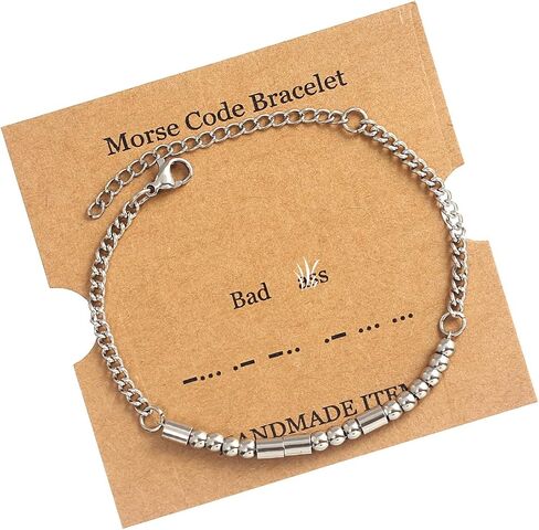 Testrye Morse Code Bracelets for Women Men ، سوار Morse Silver مع سلسلة موسع قابلة للتعديل ، أساور الهدايا الملهمة للنساء الرجال in Kuwait