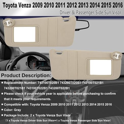 Left Driver Side Sun Visor Compatible with Toyota Venza 2009-2016 Sun Shade Replacement 743200T021A1 Color: Beige in Kuwait