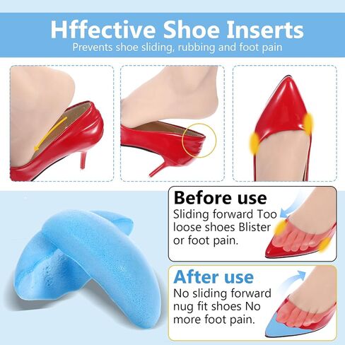 Shoe Filler Inserts for Loose Shoe, 2 Pairs Shoe Inserts to Make Shoes Smaller, Toe Cushion Filler Make Shoes Fit, Prevent Heel Sliping, for Men and Women (Blue,Medium: Half to One Size Bigger) in Saudi Arabia