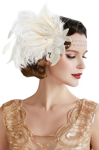 BABEYOND Art Deco 1920s Flapper Headpiece Roaring 20s Great Gatsby Feather Headband 1920s Flapper Gatsby Accessories in Saudi Arabia