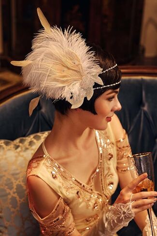 BABEYOND Art Deco 1920s Flapper Headpiece Roaring 20s Great Gatsby Feather Headband 1920s Flapper Gatsby Accessories in Saudi Arabia