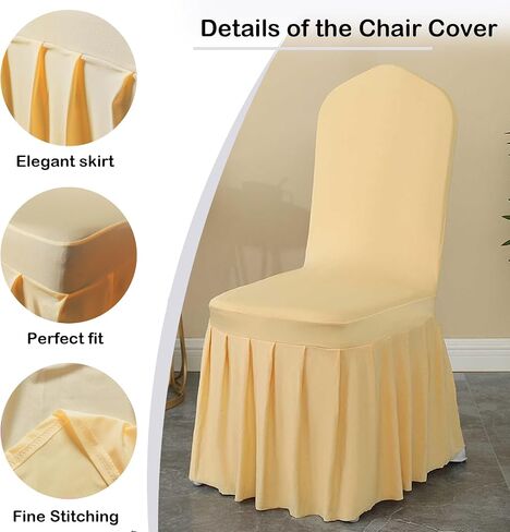 Qubjus 2 Pack Stretch Spandex Dining Chair Covers with Skirt – Washable & Fitted Slipcovers for Dining Room Chairs, Weddings, Home, Hotel Decor – Champagne in Saudi Arabia