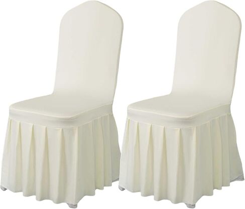 Qubjus 2 Pack Stretch Spandex Dining Chair Covers with Skirt – Washable & Fitted Slipcovers for Dining Room Chairs, Weddings, Home, Hotel Decor – Champagne in Saudi Arabia