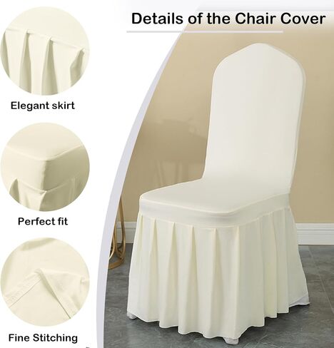 Qubjus 2 Pack Stretch Spandex Dining Chair Covers with Skirt – Washable & Fitted Slipcovers for Dining Room Chairs, Weddings, Home, Hotel Decor – Champagne in Saudi Arabia