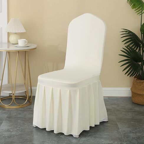 Qubjus 2 Pack Stretch Spandex Dining Chair Covers with Skirt – Washable & Fitted Slipcovers for Dining Room Chairs, Weddings, Home, Hotel Decor – Champagne in Saudi Arabia