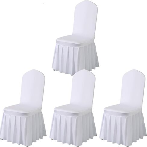 Qubjus 2 Pack Stretch Spandex Dining Chair Covers with Skirt – Washable & Fitted Slipcovers for Dining Room Chairs, Weddings, Home, Hotel Decor – Champagne in Saudi Arabia