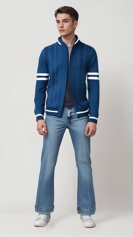 MAISON J Mens Full-Zip Cardigan Sweater, Quality Knit Fabric, Stand Collar, Sporty Casual Style in Saudi Arabia