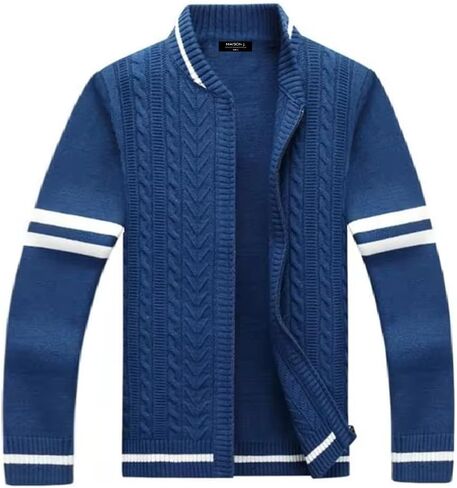 MAISON J Mens Full-Zip Cardigan Sweater, Quality Knit Fabric, Stand Collar, Sporty Casual Style in Saudi Arabia