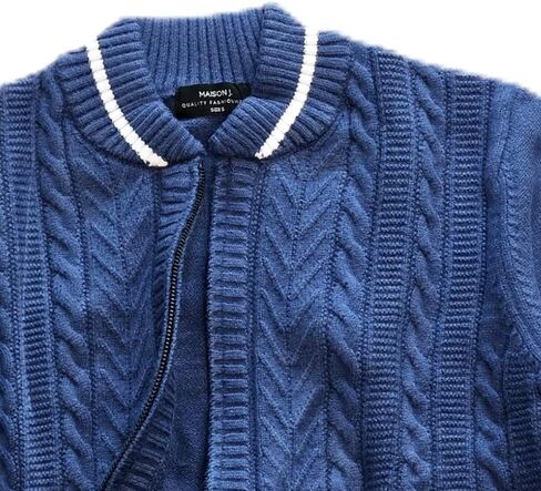 MAISON J Mens Full-Zip Cardigan Sweater, Quality Knit Fabric, Stand Collar, Sporty Casual Style in Saudi Arabia