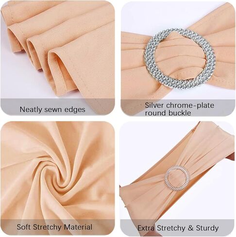 Red Chair Sashes - 50 Pack Universal Elastic Bands with Buckle Slider for Wedding Banquet Party Decorations in Kuwait