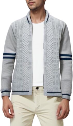 MAISON J Mens Full-Zip Cardigan Sweater, Quality Knit Fabric, Stand Collar, Sporty Casual Style in Saudi Arabia
