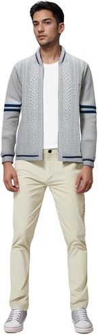 MAISON J Mens Full-Zip Cardigan Sweater, Quality Knit Fabric, Stand Collar, Sporty Casual Style in Saudi Arabia