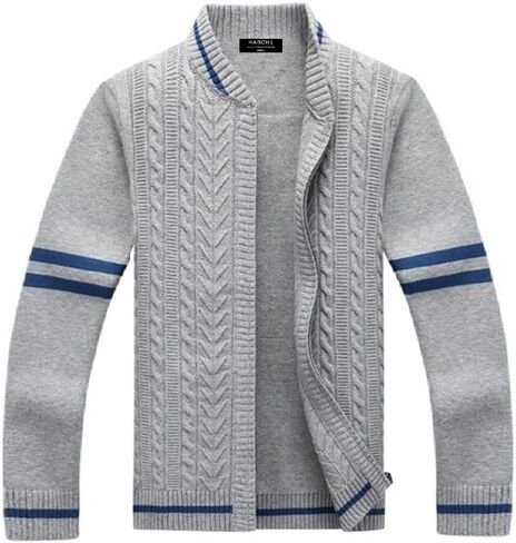 MAISON J Mens Full-Zip Cardigan Sweater, Quality Knit Fabric, Stand Collar, Sporty Casual Style in Saudi Arabia