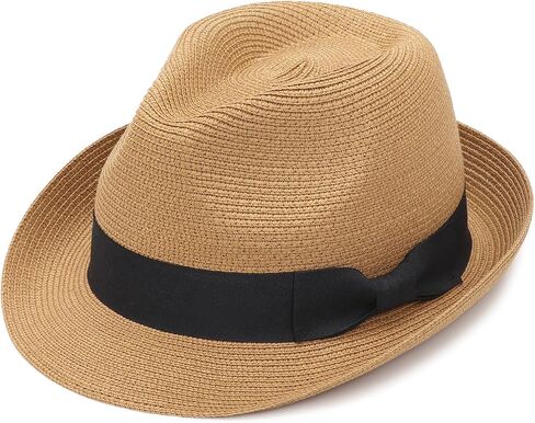 DRESHOW Women Straw Sun Hat Short Brim Panama Travel Fedora Beach Cap Roll up Summer Hat for Women Men UPF 50+ in Saudi Arabia