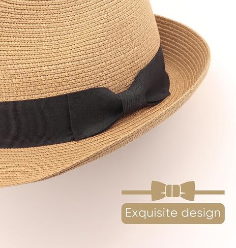DRESHOW Women Straw Sun Hat Short Brim Panama Travel Fedora Beach Cap Roll up Summer Hat for Women Men UPF 50+ in Saudi Arabia