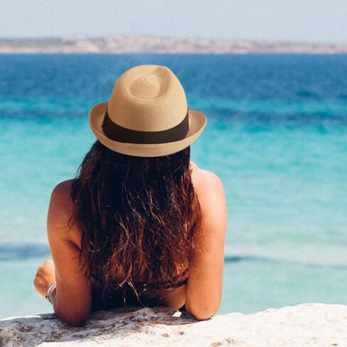 DRESHOW Women Straw Sun Hat Short Brim Panama Travel Fedora Beach Cap Roll up Summer Hat for Women Men UPF 50+ in Saudi Arabia