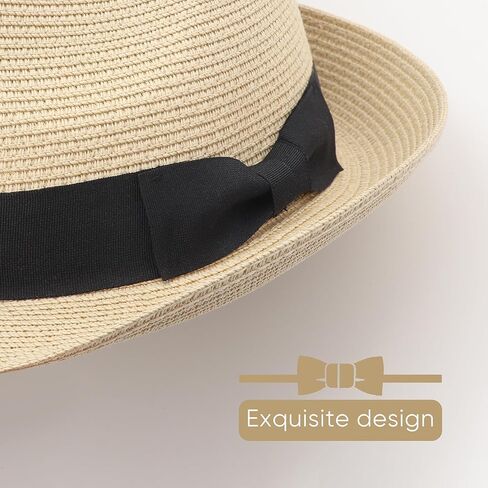 Dreshow Women Straw Sun Hat Short Brim Panama Travel Fedora Beach Cap Roll Up Summer Hat للنساء UPF 50+ in Saudi Arabia