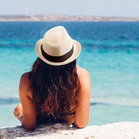 Dreshow Women Straw Sun Hat Short Brim Panama Travel Fedora Beach Cap Roll Up Summer Hat للنساء UPF 50+ in Saudi Arabia