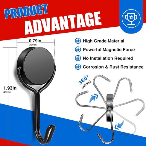 Magnetic Hooks, 110Lbs Heavy Duty Magnets Hooks for Cruise Cabins, Strong Magnets with Hooks for Hanging, Metal Magnetic Grill Hooks Magnetic Hanger for Refrigerator, Toolbox, Storage - 10Pack in Saudi Arabia