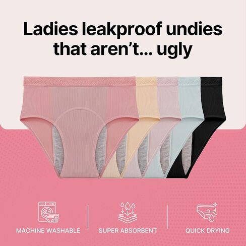 Washable & Reusable Incontinence Underwear for Women Over 60 - Leakproof, Discreet, Absorbent, Machine-Washable Panties (Hipster, XL, Pack of 5) in Saudi Arabia
