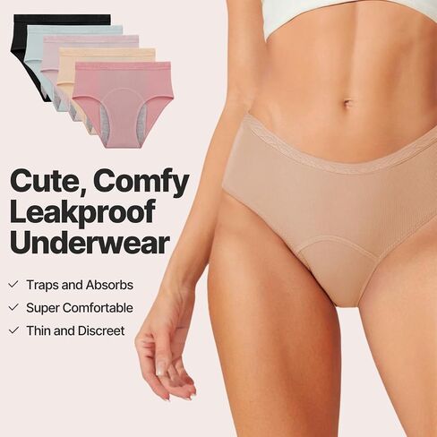 Washable & Reusable Incontinence Underwear for Women Over 60 - Leakproof, Discreet, Absorbent, Machine-Washable Panties (Hipster, XL, Pack of 5) in Saudi Arabia