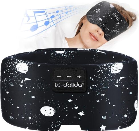 LC-dolida Sleep Mask with Bluetooth Headphones, Extra Large Silk Eye Mask for Sleeping Side Day Sleepers, Sleep Headphones Bluetooth 5.4 for Women Men with Thin Speaker, Blackout, Comfort, Microphone in Saudi Arabia