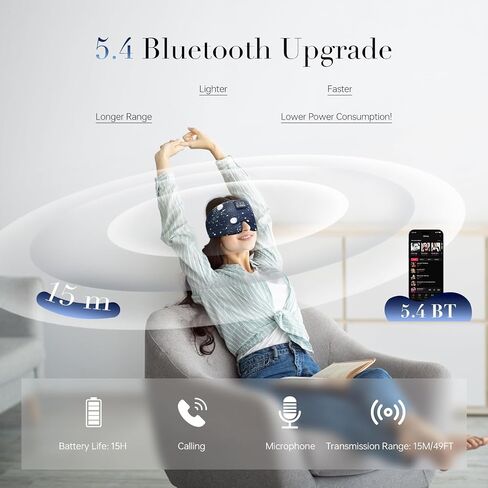 LC-dolida Sleep Mask with Bluetooth Headphones, Extra Large Silk Eye Mask for Sleeping Side Day Sleepers, Sleep Headphones Bluetooth 5.4 for Women Men with Thin Speaker, Blackout, Comfort, Microphone in Saudi Arabia