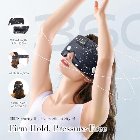 LC-dolida Sleep Mask with Bluetooth Headphones, Extra Large Silk Eye Mask for Sleeping Side Day Sleepers, Sleep Headphones Bluetooth 5.4 for Women Men with Thin Speaker, Blackout, Comfort, Microphone in Saudi Arabia